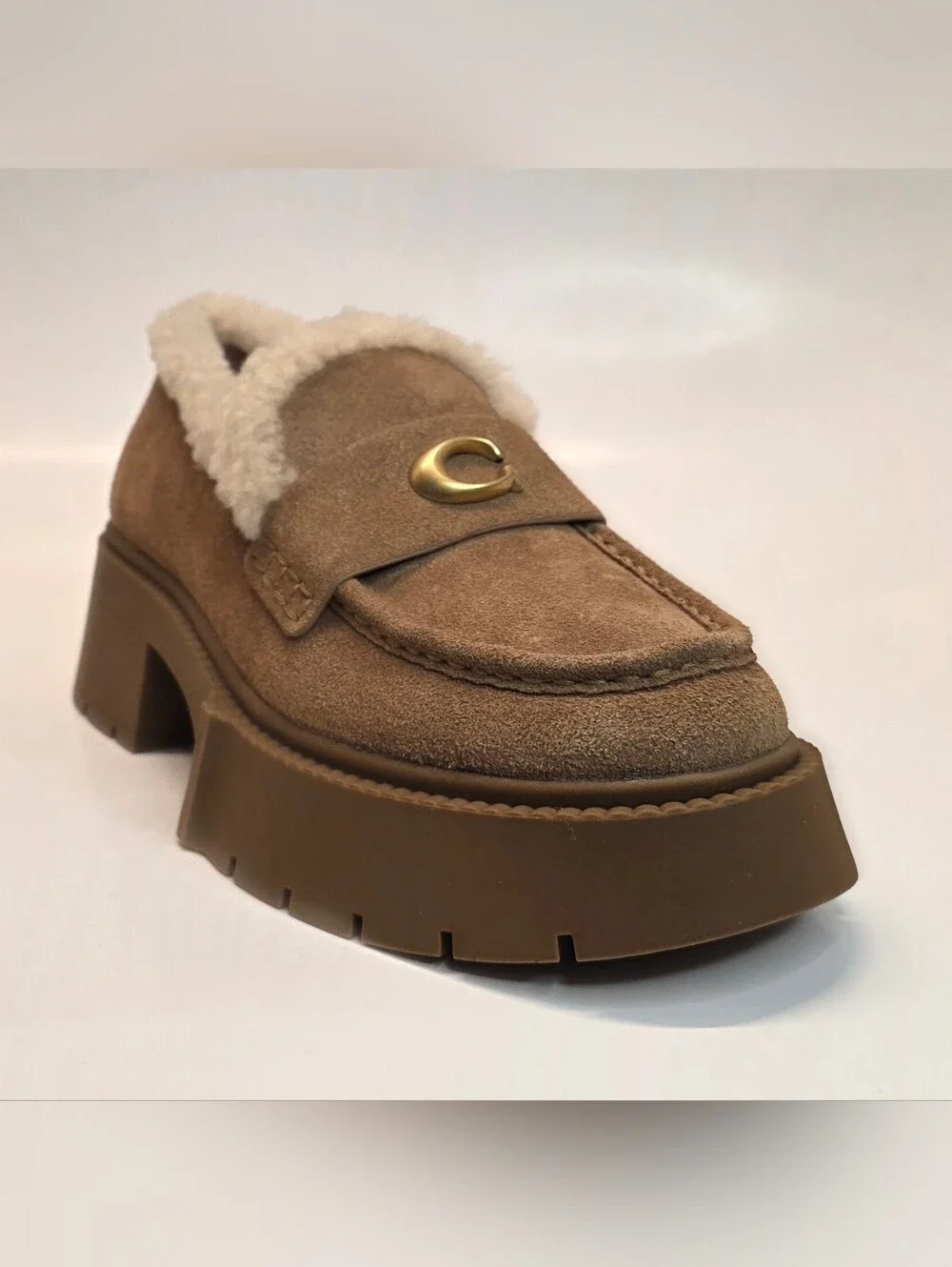 New Coach Leah Platform Shearling Loafer Casual Shoes Suede Women's Size 8